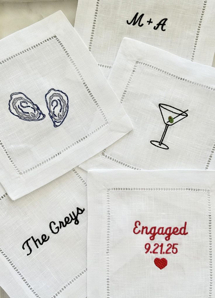 Tiny Toasts Linen Cocktail Monogram Napkins