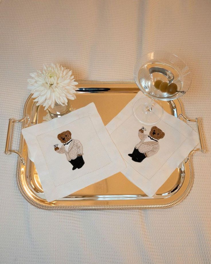 Tiny Toasts Linen Cocktail Monogram Napkins