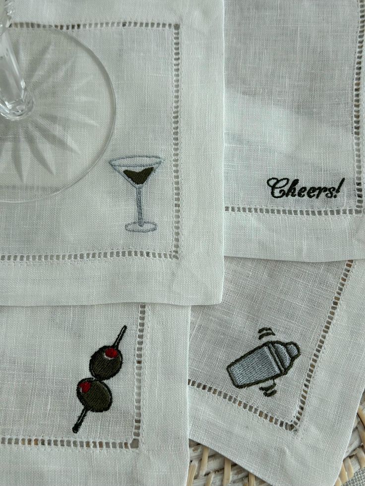 Tiny Toasts Linen Cocktail Monogram Napkins